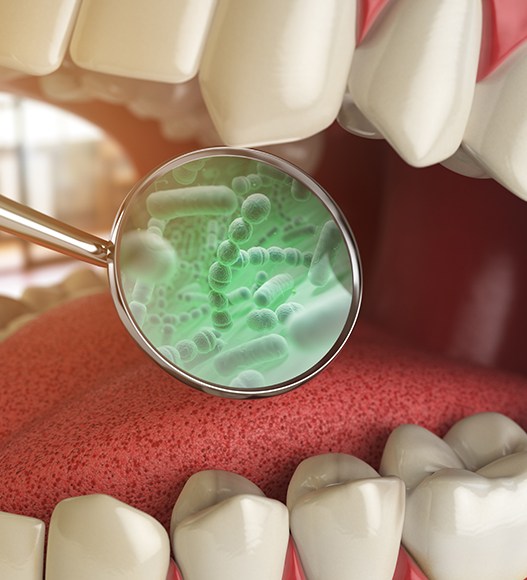 Animated smile with oral bacteria magnified