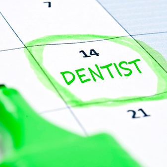 Dental appointment highlighted in green on calendar